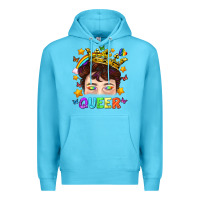 Ocean Blue LGBTQ+ Queer Portrait With Crown And Rainbow Premium Hoodie - BundleAndBundleShop