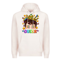 Pale Pink LGBTQ+ Queer Portrait With Crown And Rainbow Premium Hoodie - BundleAndBundleShop