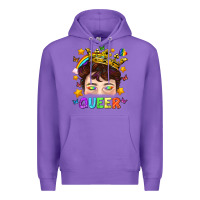 Purple LGBTQ+ Queer Portrait With Crown And Rainbow Premium Hoodie - BundleAndBundleShop