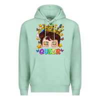 Seafoam LGBTQ+ Queer Portrait With Crown And Rainbow Premium Hoodie - BundleAndBundleShop