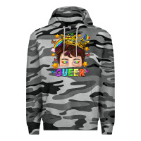 Slate Camo LGBTQ+ Queer Portrait With Crown And Rainbow Premium Hoodie - BundleAndBundleShop