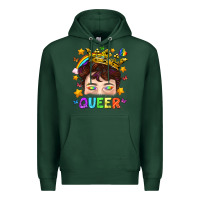 Sports Green LGBTQ+ Queer Portrait With Crown And Rainbow Premium Hoodie - BundleAndBundleShop