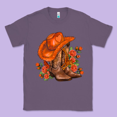 Orange  Cowgirl  And Roses Classic Tee Designed By Adodesignshop