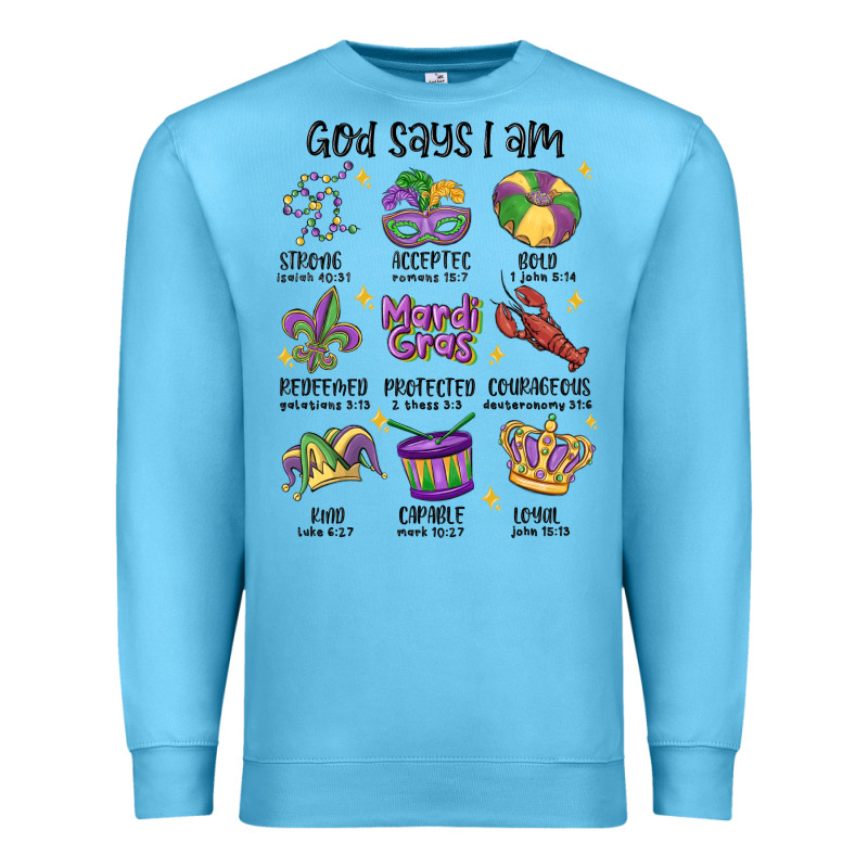 God Says I Am Mardi Gras Premium Sweatshirt by MaliasSmallBusiness | Teevron