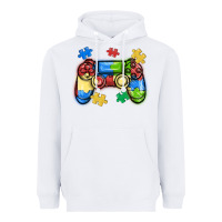 White autism awareness video game controller Heavyweight Hoodie - MaliasSmallBusiness