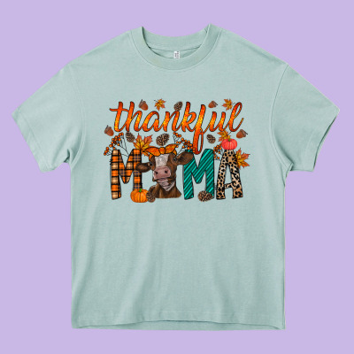 Thankful Mama Cow Heavy Core Tee Designed By Racoondesign