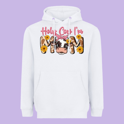 Holy Cow I'm Mom Heavyweight Hoodie Designed By Maliassmallbusiness