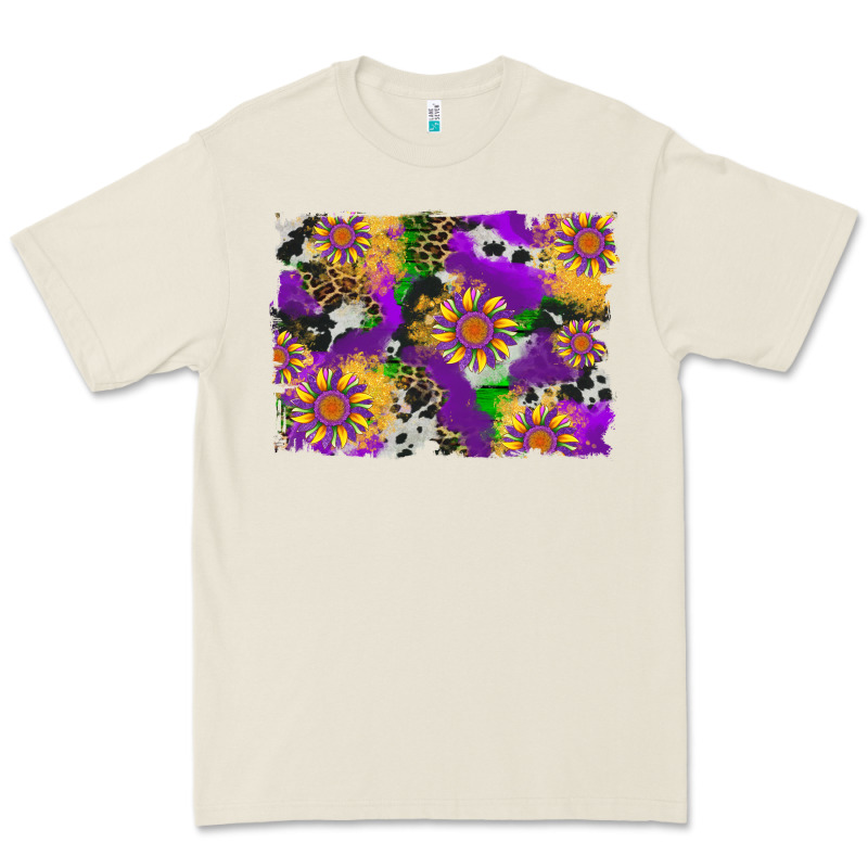Mardi Gras Sunflower Cowhide Leopard And Glitter Background Premium Tee by Artiststas | Teevron