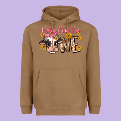 Holy Cow I'm One Heavyweight Hoodie Designed By Maliassmallbusiness