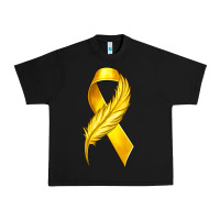 Black Childhood Cancer Ribbon with Feather Urban Heavy Tee - texasbilliewilder