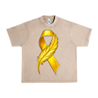 French Oak Childhood Cancer Ribbon with Feather Urban Heavy Tee - texasbilliewilder