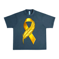 Midnight Navy Childhood Cancer Ribbon with Feather Urban Heavy Tee - texasbilliewilder