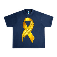 Navy Childhood Cancer Ribbon with Feather Urban Heavy Tee - texasbilliewilder