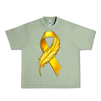 Oil Green Childhood Cancer Ribbon with Feather Urban Heavy Tee - texasbilliewilder