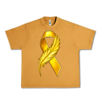 Peanut Butter Childhood Cancer Ribbon with Feather Urban Heavy Tee - texasbilliewilder