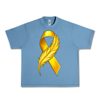 Pebble Blue Childhood Cancer Ribbon with Feather Urban Heavy Tee - texasbilliewilder
