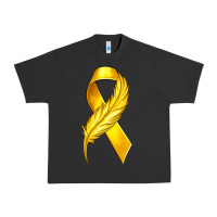 Pigment Black Childhood Cancer Ribbon with Feather Urban Heavy Tee - texasbilliewilder