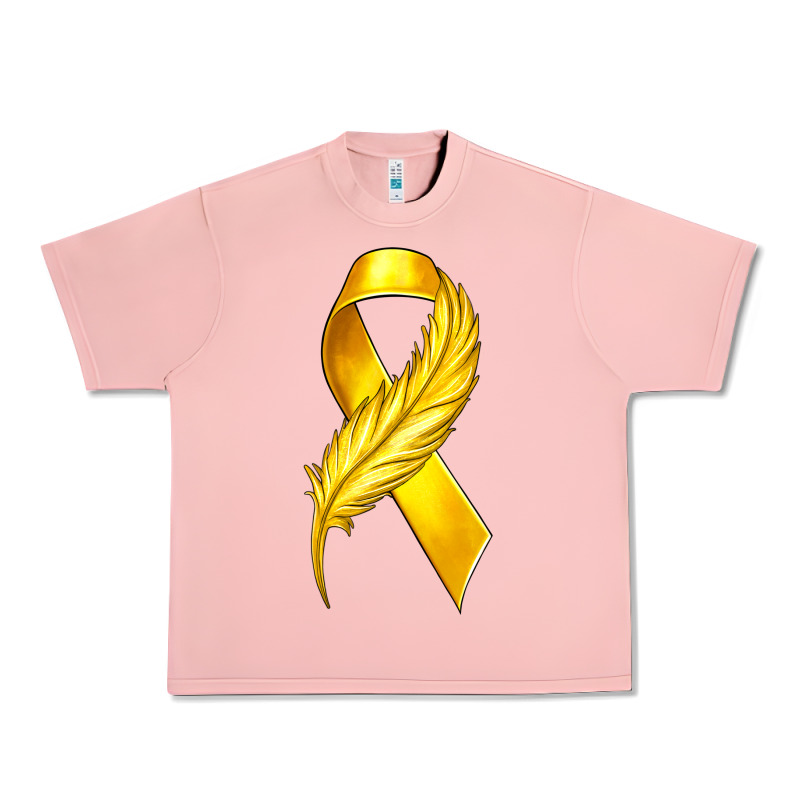 Childhood Cancer Ribbon With Feather Urban Heavy Tee by texasbilliewilder | Teevron