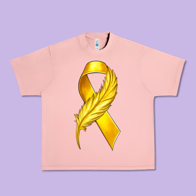 Childhood Cancer Ribbon With Feather Urban Heavy Tee Designed By Texasbilliewilder