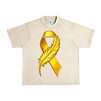Sandshell Childhood Cancer Ribbon with Feather Urban Heavy Tee - texasbilliewilder