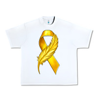 White Childhood Cancer Ribbon with Feather Urban Heavy Tee - texasbilliewilder