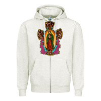 Oatmeal Heather our lady of guadalupe cross Zipper Hoodie - JahusDesignShop