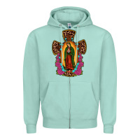Seafoam our lady of guadalupe cross Zipper Hoodie - JahusDesignShop