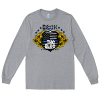 Heather Grey back the blue Long Sleeve Tee - CowhideDigitalArt