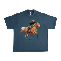 Midnight Navy horse body with cowgirl Urban Heavy Tee - RanaPortraitStore