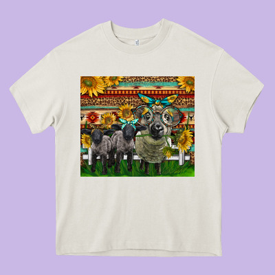 Western Cute Hampshire Sheep Family Heavy Core Tee Designed By Lillyallendesigns