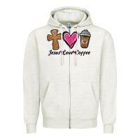 Oatmeal Heather jesus love coffee Zipper Hoodie - Jasminsmagicworld