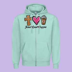 Jesus Love Coffee Zipper Hoodie Designed By Jasminsmagicworld