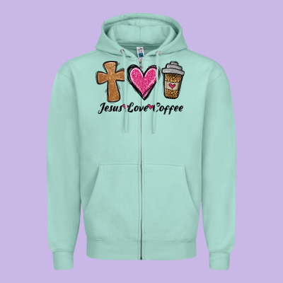 Jesus Love Coffee Zipper Hoodie Designed By Jasminsmagicworld