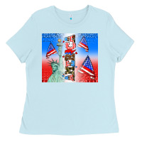 Baby Blue american flag  and america Ladies Tee - AdoDesignShop