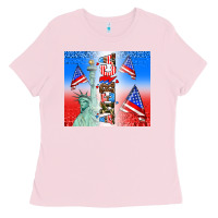 Bubblegum Pink american flag  and america Ladies Tee - AdoDesignShop