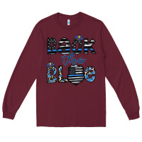 Burgundy back the blue1 Long Sleeve Tee - CowhideDigitalArt