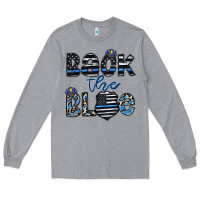 Heather Grey back the blue1 Long Sleeve Tee - CowhideDigitalArt