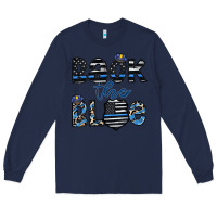 Navy back the blue1 Long Sleeve Tee - CowhideDigitalArt