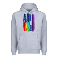 Heather Grey Pride LGBTQ+ American Flag Premium Hoodie - BundleAndBundleShop