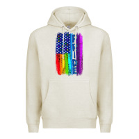 Oatmeal Heather Pride LGBTQ+ American Flag Premium Hoodie - BundleAndBundleShop
