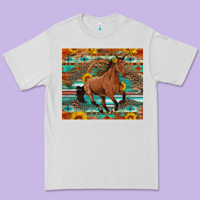 Galloping Horse Aztec Sunflower Premium Tee Designed By Artiststas