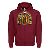 Burgundy our lady of Guadalupe rainbow Zipper Hoodie - JahusDesignShop