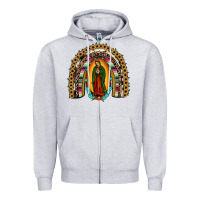 Heather Grey our lady of Guadalupe rainbow Zipper Hoodie - JahusDesignShop
