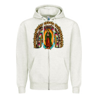 Oatmeal Heather our lady of Guadalupe rainbow Zipper Hoodie - JahusDesignShop