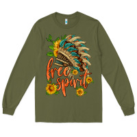 Army Green free spirit sunflower and indian headdress Long Sleeve Tee - HRA Design Shop