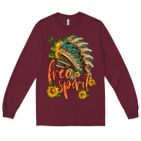Burgundy free spirit sunflower and indian headdress Long Sleeve Tee - HRA Design Shop