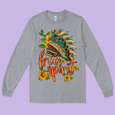 Free Spirit Sunflower And Indian Headdress Long Sleeve Tee Designed By Hra Design Shop