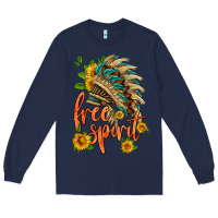 Navy free spirit sunflower and indian headdress Long Sleeve Tee - HRA Design Shop