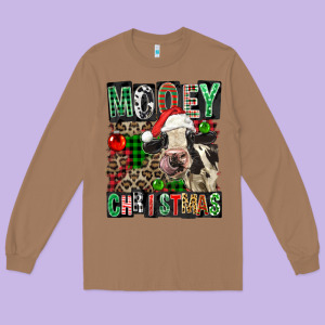 Mooey Christmas Long Sleeve Tee Designed By Fadigitalartstudio