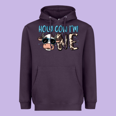 Holy Cow I'm One Heavyweight Hoodie Designed By Maliassmallbusiness
